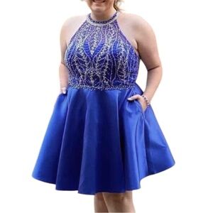 Juliet Blue Halter Sequin Formal Cocktail Dress w/ shawl sz 2XL Blue Purple